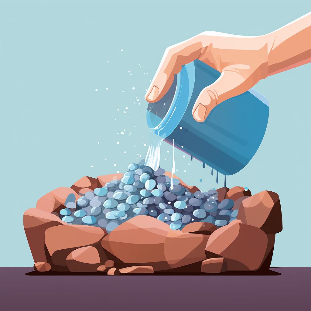 Rinsing rocks and refilling container with fine grit